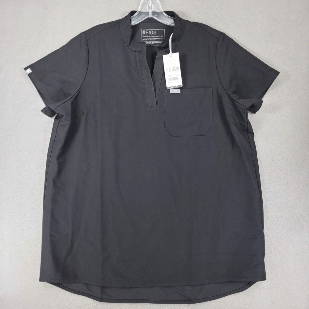 FIGS Kitale Maternity 2.0 Scrub Top Women M Black Short Sleeve Technical NEW